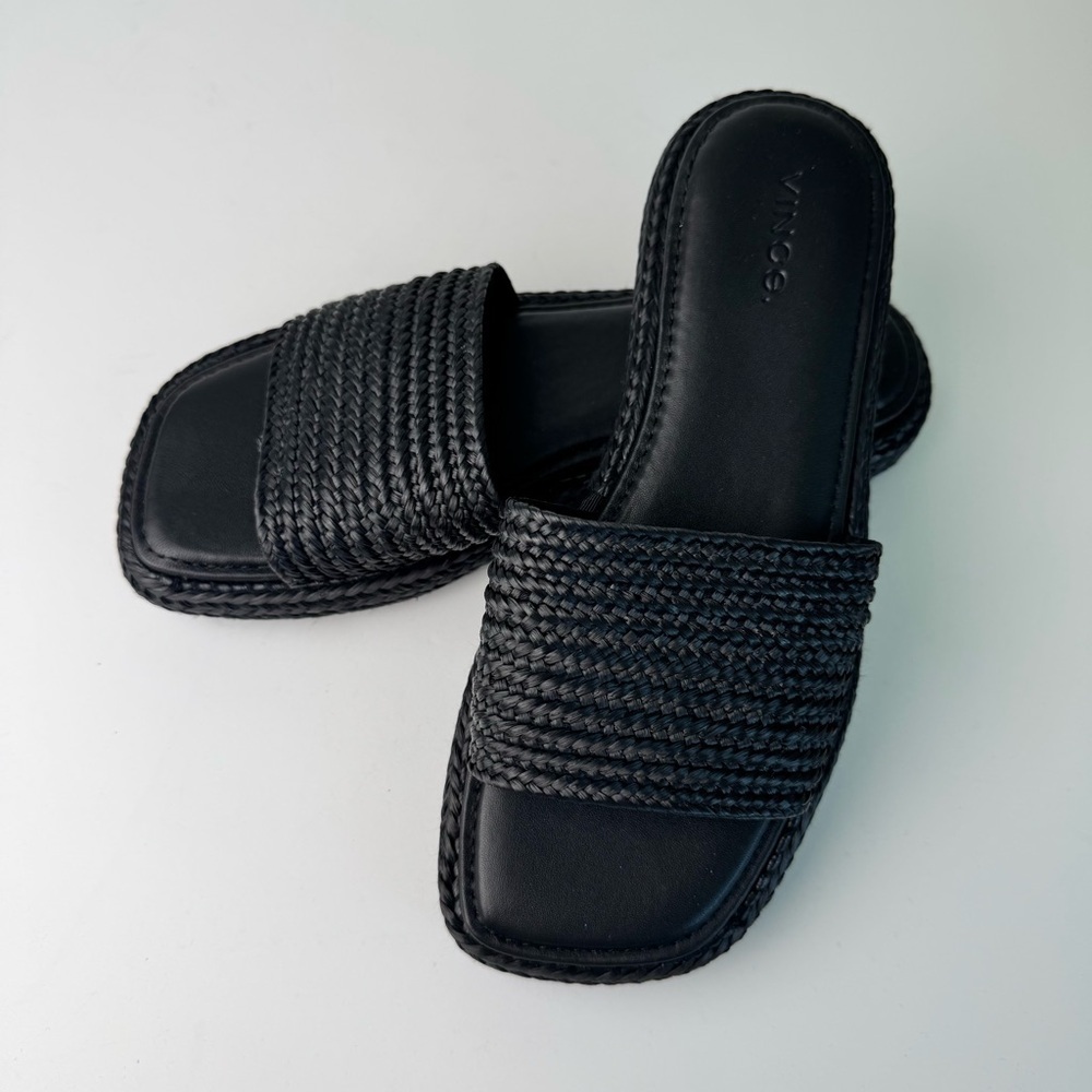 VINCE black Raffia Slide Sandals - Picture 10 of 11